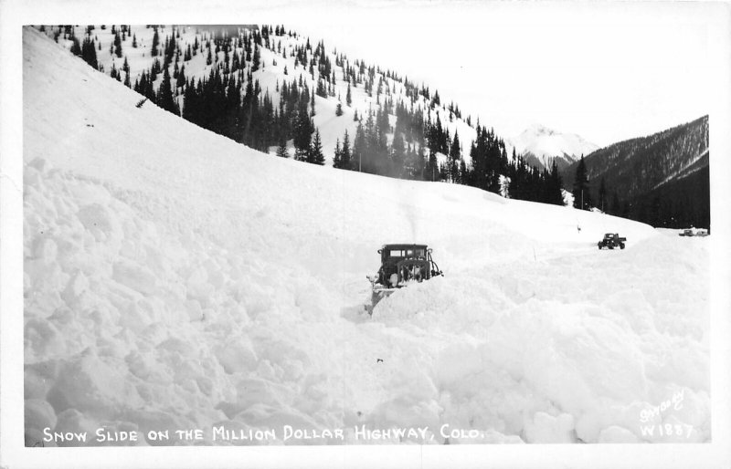 H49/ Million Dollar Highway Colorado RPPC Postcard 40s Snow Slide