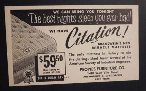 USA Advertisement Postcard Mint Citation Brandwein Miracle Mattress