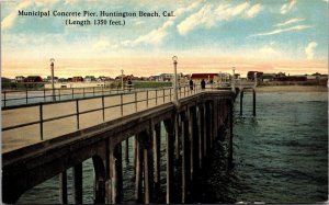 Postcard Municipal Concrete Pier in Huntington Beach, California