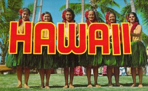 Large Letter, Chrome Era, Hawaii, Beautiful Girls, Old Postcard