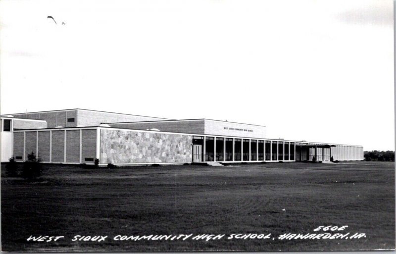 Real Photo Postcard West Sioux Community High School in Hawarden, Iowa