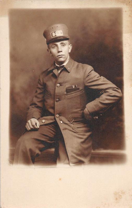 E53/ Occupational Real Photo RPPC Postcard c1910 Trolley Railroad Conductor 18