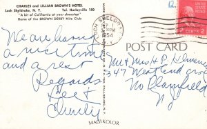 Vintage Postcard 1954 Charles & Lilian Brown's Hotel Loch Sheldrake New York NY