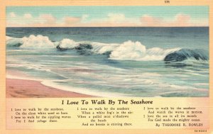 Vintage Postcard 1940's Walk By The Seashore Rippling Waves Clean White Sand