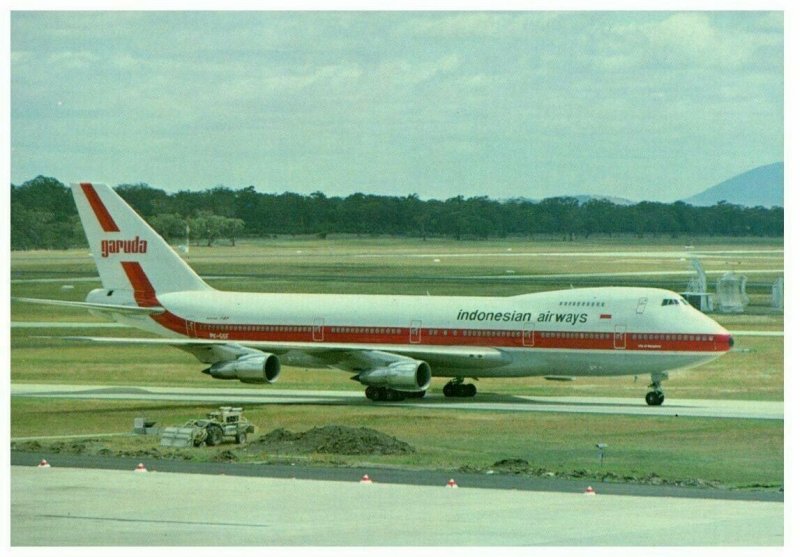 Garuda Indonesian Airways B747 2U3B at Melbourne Airplane Postcard