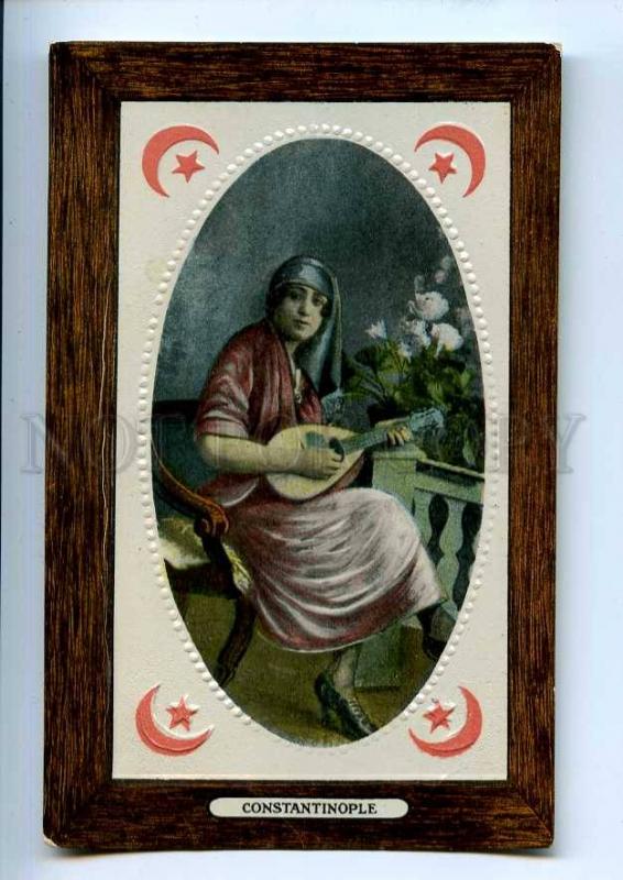 241101 TURKEY CONSTANTINOPLE girl musician Vintage embossed