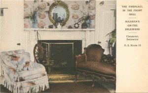 Postcard 1920s Claymont Delaware Naaman's Hotel Fireplace Merrill 22-13681