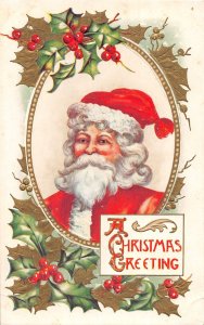 J48/ Santa Claus Merry Christmas Postcard c1910 Holly 123