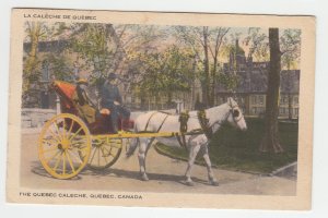 P2229 1946 postcard the quebec caleche qoebec canada man & woman ride a wagon