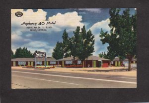 NV Highway 40 Motel Reno Nevada Linen Postcard