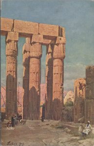 Postcard Artist Signed Temple Amenophis III Luxor Egypt