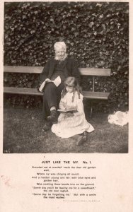 Vintage Postcard Father and Daughter at the Park Reading Just Like the Ivy