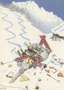 Elephant In Ski Slope Skiing Visors Disaster Comic Swiss Postcard