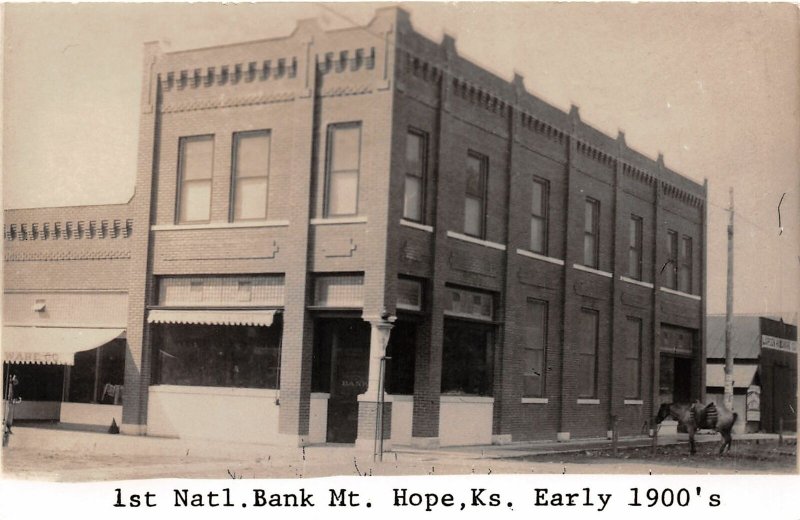 H49/ Mt Hope Kansas RPPC Postcard REPRINT c1950s 1st National Bank 2