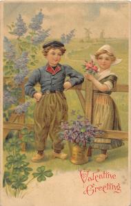 F12/ Valentine's Day Love Holiday Postcard c1908 Dutch Kids Flowers 19