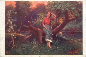 B513 Fine art postcard A. Gareis - In the coolish meadow-ground 1916