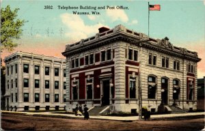 Postcard Telephone Building and Post Office in Wausau, Wisconsin~131200