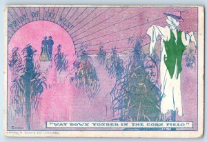 1908 Way Down Yonder In The Corn Field Scarecrow Farming Dolliver IA Postcard