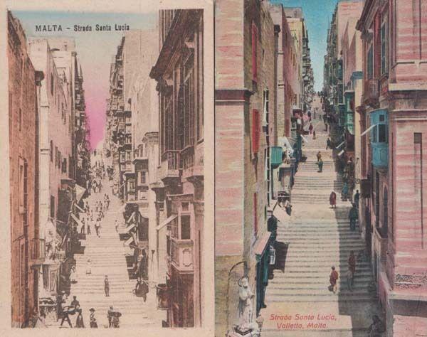 Malta Strada Santa Lucia Steps 2x Old Maltese Postcard s 