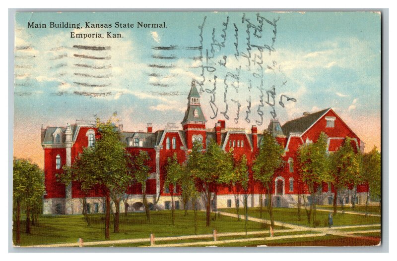 1917 Postcard Main Building Kansas State Normal Emporia KS Standard View Card 