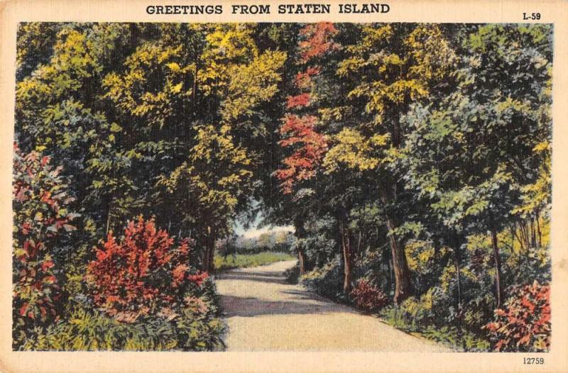 Staten Island New York Greetings From view down country road antique pc ZA440654