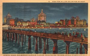 Vintage Postcard 1942 View From Million Dollar Pier By Night Atlantic City NJ