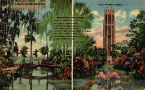 USA Florida Cypress Gardens The Singing Tower Linen Postcard 08.59