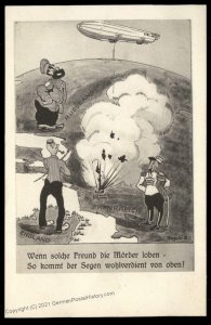 Germany WWI Air Force Zeppelin Anti England PPC UNUSED 97892