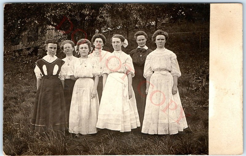 c1910s Lovely Group Pretty Women Outdoor RPPC Edwardian Hair Real Photo PC A140