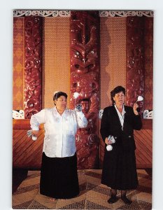 Postcard Maori women singing in meeting house, Waiwhetu Marae, New Zealand