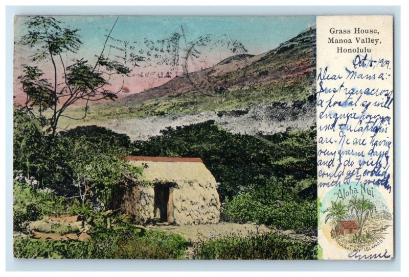 1909 Grass House Manoa Valley Honolulu Hawaii HI Posted Antique Postcard