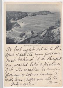 Cornwall; Towan Head, Newquay, Court Size PPC 1903 PMK, To Miss Hickie, Thanet