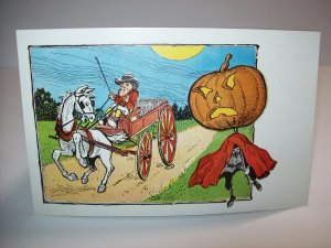 Vintage Halloween Postcard Horse & Buggy Driver Is Spooked Non Posted Antique