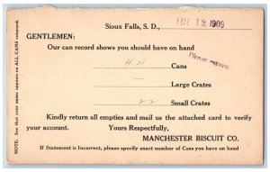 Sioux Falls South Dakota SD Postal Card Manchester Biscuit Co. 1909 Antique