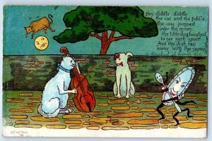 c1910's Cat Playing Violin Dog The Cat And The Fiddle Nursery Rhyme Postcard