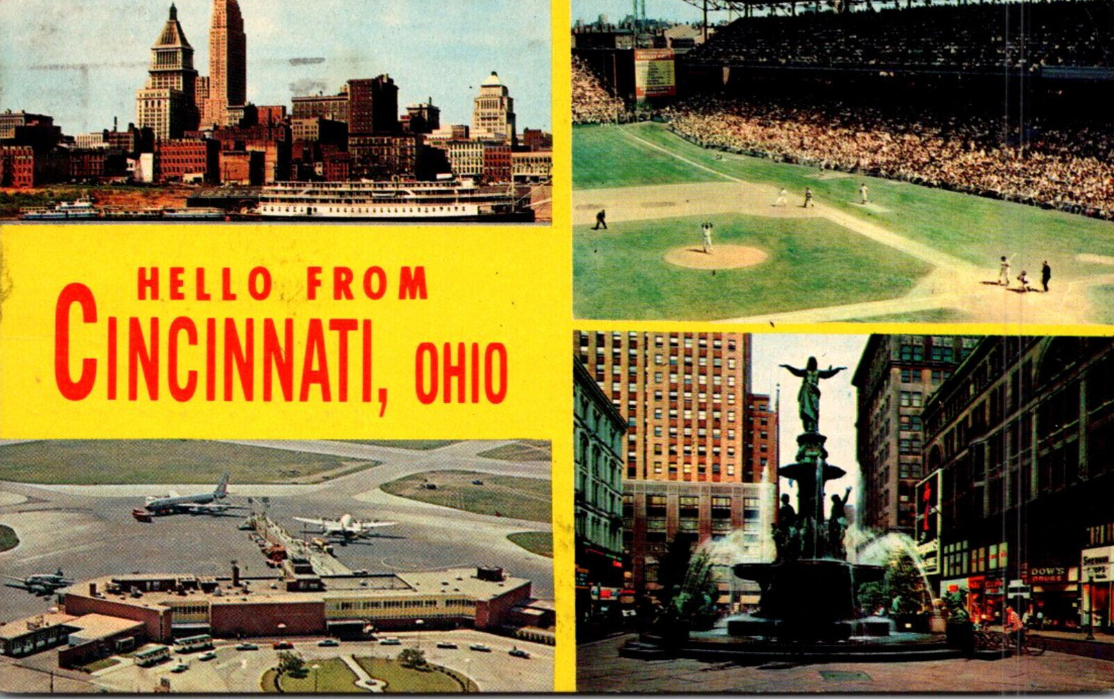 Ohio Cincinnati Hello Multi View With Skyline Stadium Airport and