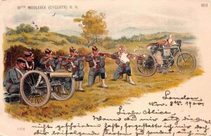 26TH MIDDLESEX CYCLIST R.V. MACHINE GUN SOLDIES UK MILITARY POSTCARD 1900