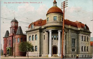 City Hall & Carnegie Library Vancouver BC British Columbia c1907 Postcard H9