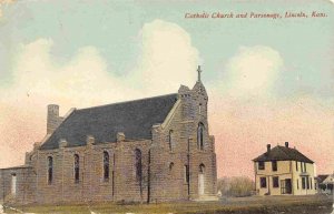 Catholic Church and Parsonage Lincoln Kansas 1914 postcard