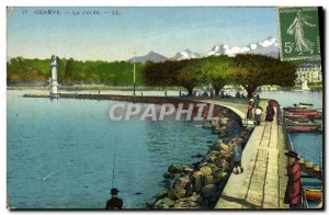 Old Postcard Geneve La Jetee fisherman fishing