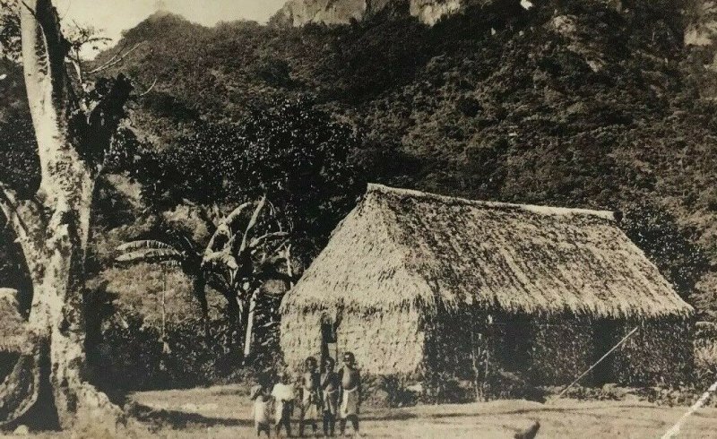 Namosi Fiji Postcard Real Photo RPPC Children Standing in Front of Hut