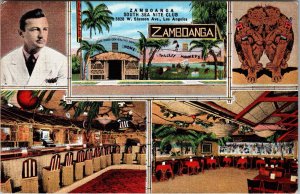 c1940s LOS ANGELES CA Postcard ZAMBOANGA SOUTH SEA NITE CLUB Linen RARE JM13
