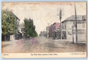 c1909 Jackson Center Ohio OH Vintage Postcard East Pike Street Store Building