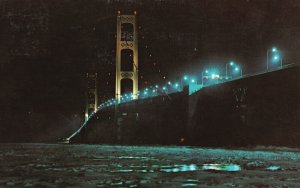 Vintage Postcard Straits Mackinac at Night Michigan Peninsulas St. Ignace MI