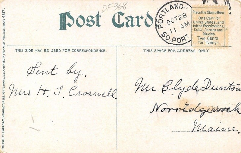 Portland Maine~Backside Longfellow Monument~State Street~1910 Postcard