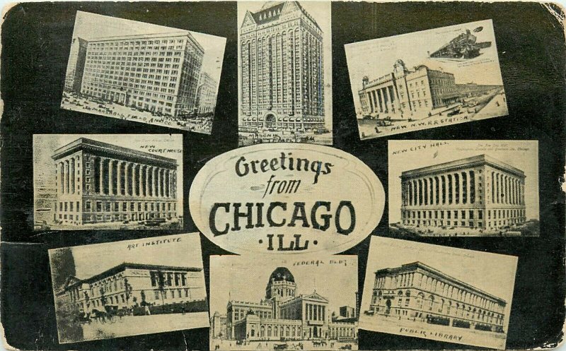 Greetings from Chicago Illinois IL pm 1910 multiview Postcard