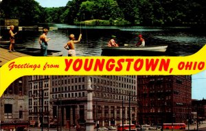 Ohio Greetings From Youngstown Split View Showing Central Square and Fishing ...