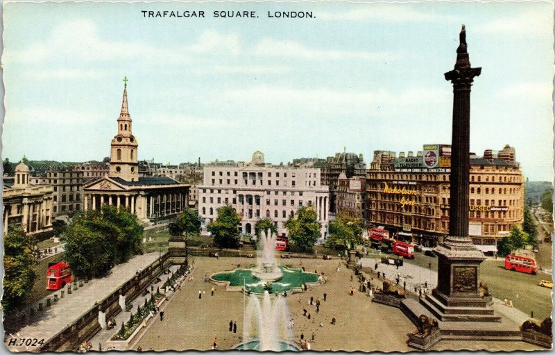 Trafalgar Square London England Trolley Aerial VTG Postcard Scalloped UNP Unused 