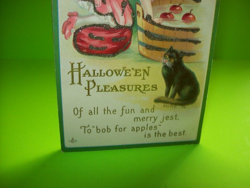 Vintage Halloween Postcard Original Stecher Antique Series 226 B Glitter Cat Art