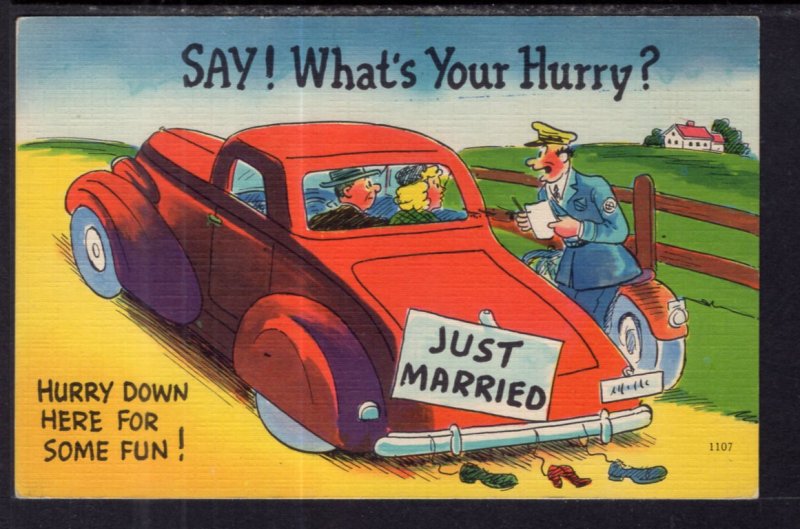 Say What's Yor Hurry? Car,Couple,Policeman Comic